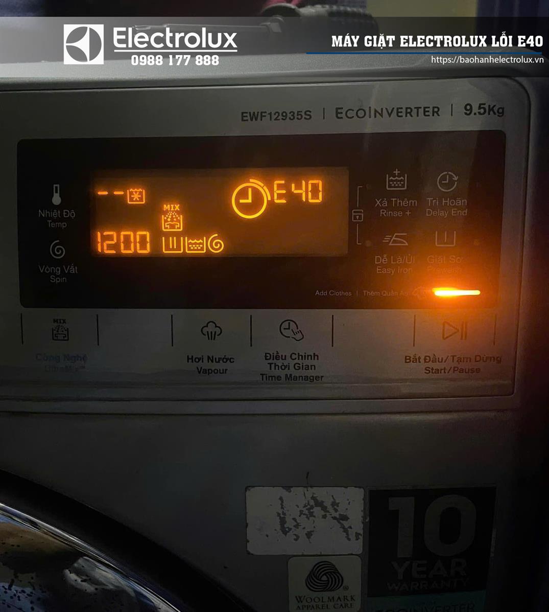 Lỗi E40 máy giặt Electrolux