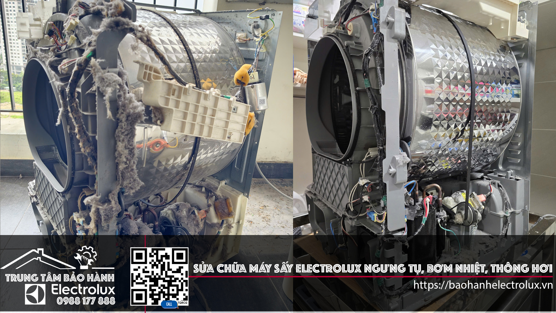 Dịch vụ sửa máy sấy ngưng tụ, máy sấy bơm nhiệt và máy sấy thông hơi Electrolux chính hãng